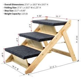 Wood Pet Stairs/Pet Steps - Foldable 3 Levels Dog Stairs & Ramp Perfect for Beds and Cars - Portable Dog/Cat Ladder Up to 110 Pounds (Main Material: Metal & Wood, Main Color: Yellow+Grey)