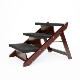Wood Pet Stairs/Pet Steps - Foldable 3 Levels Dog Stairs & Ramp Perfect for Beds and Cars - Portable Dog/Cat Ladder Up to 110 Pounds (Main Material: Metal & Wood, Main Color: Black+Brown)
