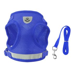Pet Mesh Harness Dog Leash Set Reflective Chest Strap Adjustable Puppy Vest For Puppies Breeds Dogs Cats Walking Outdoor (Option: Blue_XL)