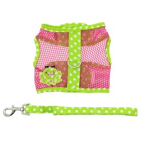 Cool Mesh Dog Harness Under the Sea Collection (Color: Frog Green Dot and Pink, size: large)
